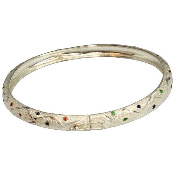 925 Sterling Silver Bangle Bracelet 7.5" Multicolored Cubic Zirconia - Picture 7 of 12